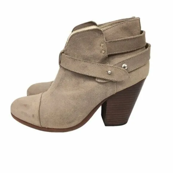 Rag &amp; Bone Suede Ankle Boots Women Size 8 Harrow Taupe Tan Suede Stacked Heel