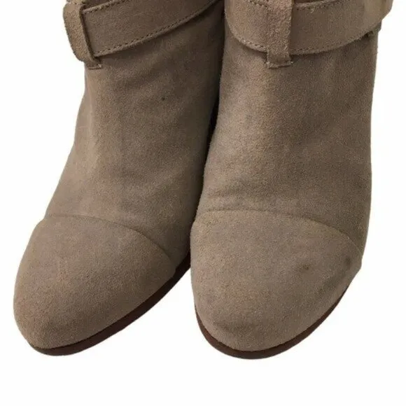 Rag &amp; Bone Suede Ankle Boots Women Size 8 Harrow Taupe Tan Suede Stacked Heel