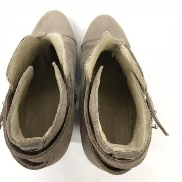 Rag &amp; Bone Suede Ankle Boots Women Size 8 Harrow Taupe Tan Suede Stacked Heel