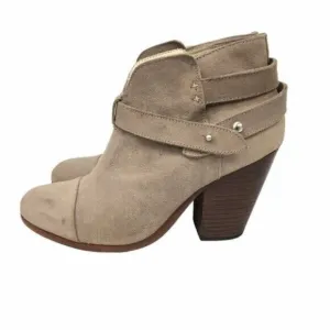 Rag &amp; Bone Suede Ankle Boots Women Size 8 Harrow Taupe Tan Suede Stacked Heel
