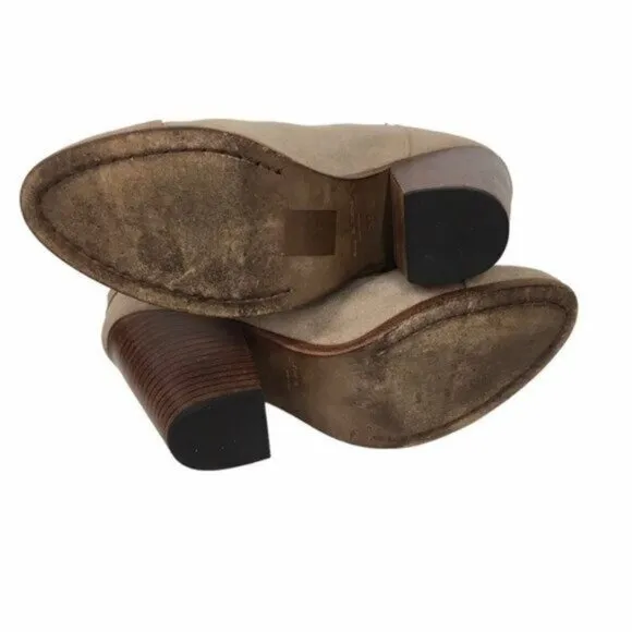 Rag &amp; Bone Suede Ankle Boots Women Size 8 Harrow Taupe Tan Suede Stacked Heel