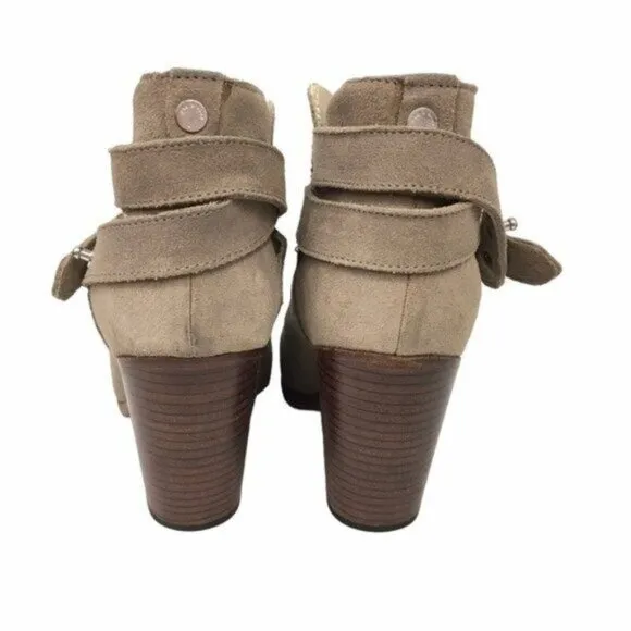 Rag &amp; Bone Suede Ankle Boots Women Size 8 Harrow Taupe Tan Suede Stacked Heel