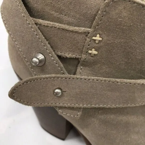 Rag &amp; Bone Suede Ankle Boots Women Size 8 Harrow Taupe Tan Suede Stacked Heel