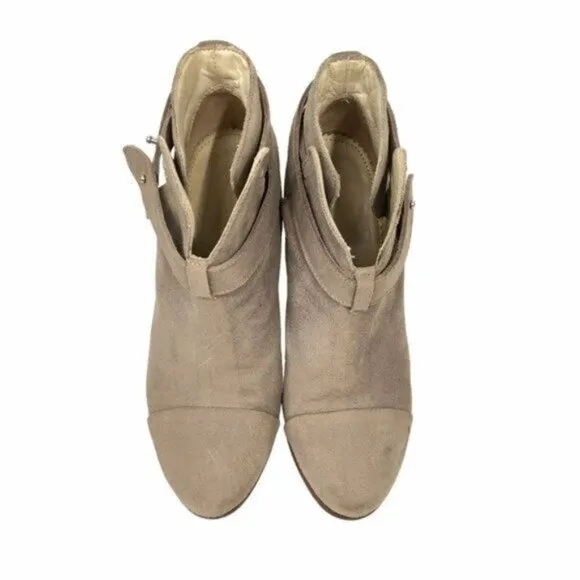 Rag &amp; Bone Suede Ankle Boots Women Size 8 Harrow Taupe Tan Suede Stacked Heel