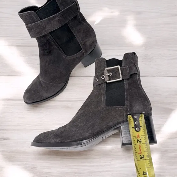 Rag &amp; Bone - Wilson Buckled Suede Ankle Boots -Charcoal gray size 37 US 6.5
