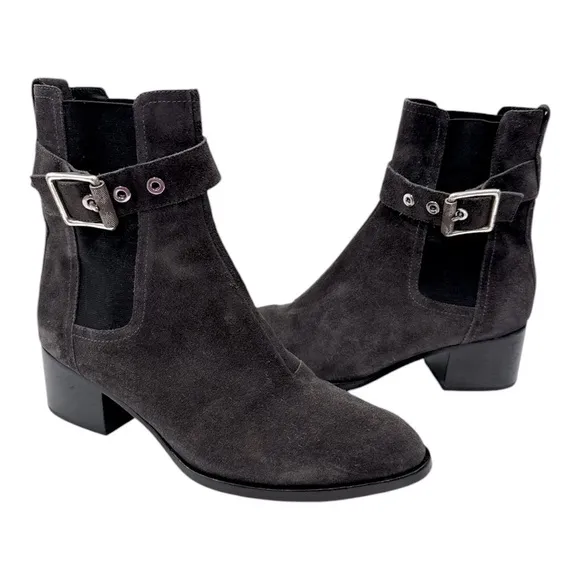 Rag &amp; Bone - Wilson Buckled Suede Ankle Boots -Charcoal gray size 37 US 6.5