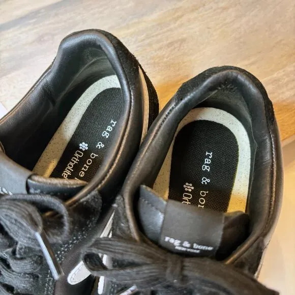 Rag &amp; Bone Women’s Retro Court Black White Leather Sneakers EU Sz 37 US Size 7