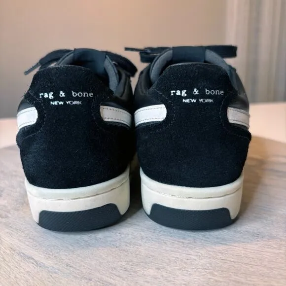 Rag &amp; Bone Women’s Retro Court Black White Leather Sneakers EU Sz 37 US Size 7