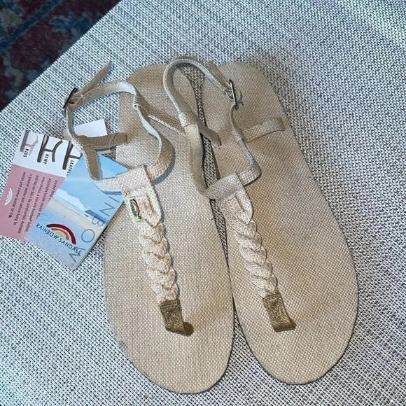 Rainbow T-Street Hemp Braided Buckle Womens Flat Summer Sandals Natural Beige