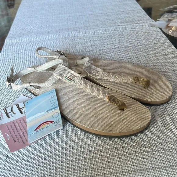 Rainbow T-Street Hemp Braided Buckle Womens Flat Summer Sandals Natural Beige