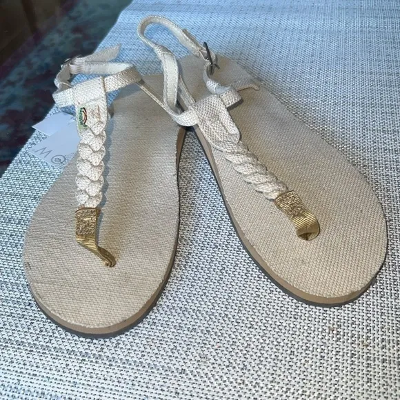 Rainbow T-Street Hemp Braided Buckle Womens Flat Summer Sandals Natural Beige