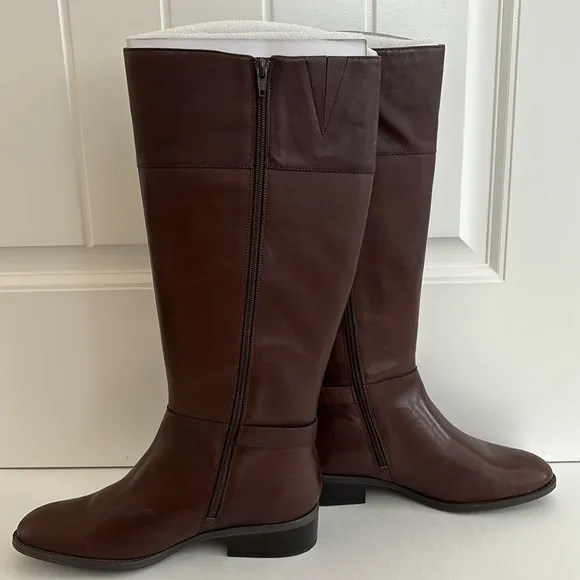 Ralph Lauren Madisen Brown Leather‎ Knee High Boots Zip Women’s Size 9.5B NEW