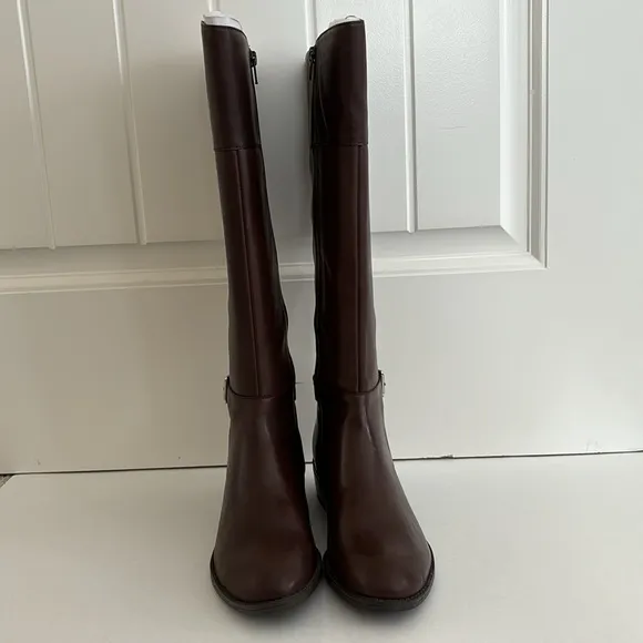 Ralph Lauren Madisen Brown Leather‎ Knee High Boots Zip Women’s Size 9.5B NEW