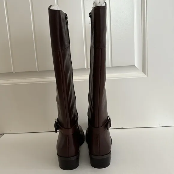 Ralph Lauren Madisen Brown Leather‎ Knee High Boots Zip Women’s Size 9.5B NEW