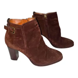 Ralph Lauren Purple Label Elegant Brown Suede Buckle Ankle Boots Size 38 US 8