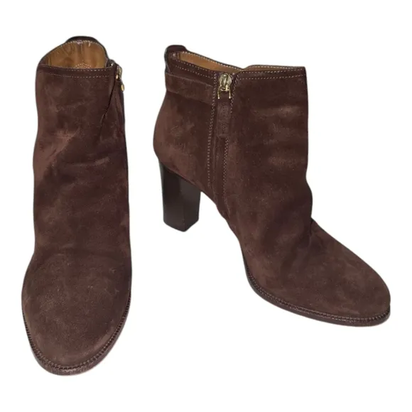 Ralph Lauren Purple Label Elegant Brown Suede Buckle Ankle Boots Size 38 US 8