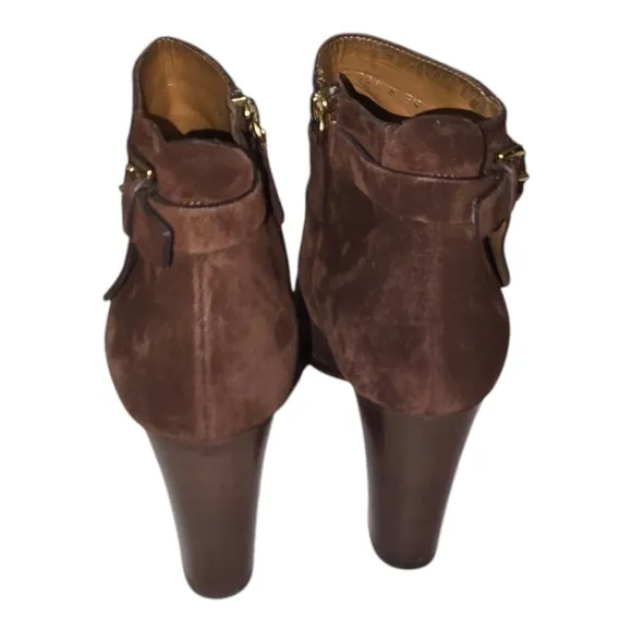 Ralph Lauren Purple Label Elegant Brown Suede Buckle Ankle Boots Size 38 US 8