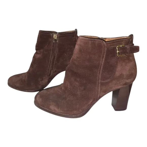 Ralph Lauren Purple Label Elegant Brown Suede Buckle Ankle Boots Size 38 US 8