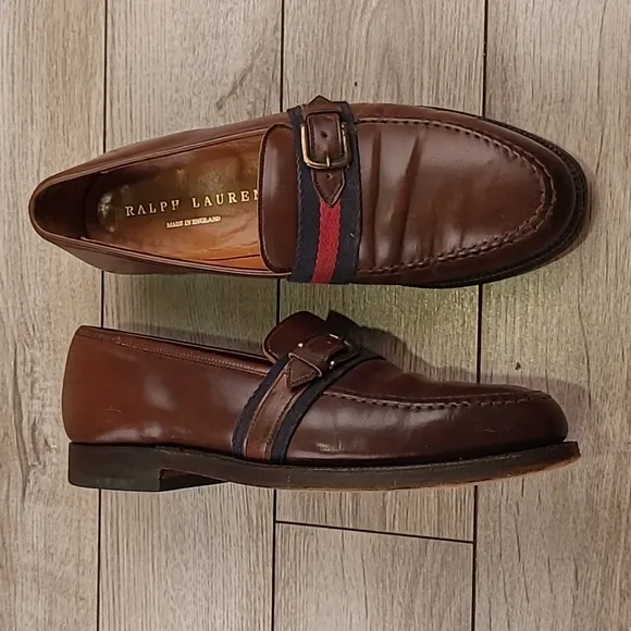 RALPH LAUREN x Crockett Jones‎ Brown Shell Cordovan Leather Sz 8 D Loafers Shoes