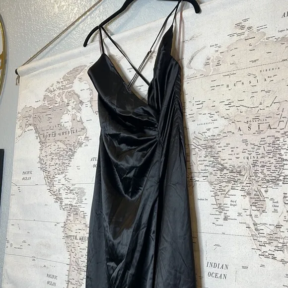 RARE House of CB 'Fairuz' Black Draped Satin Maxi Gown
