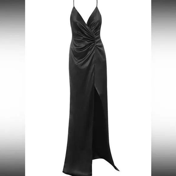 RARE House of CB 'Fairuz' Black Draped Satin Maxi Gown