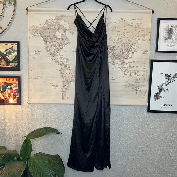 RARE House of CB 'Fairuz' Black Draped Satin Maxi Gown