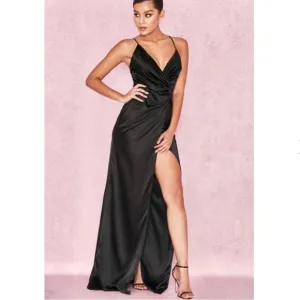 RARE House of CB 'Fairuz' Black Draped Satin Maxi Gown