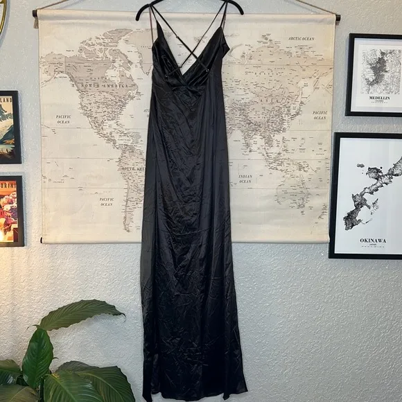 RARE House of CB 'Fairuz' Black Draped Satin Maxi Gown