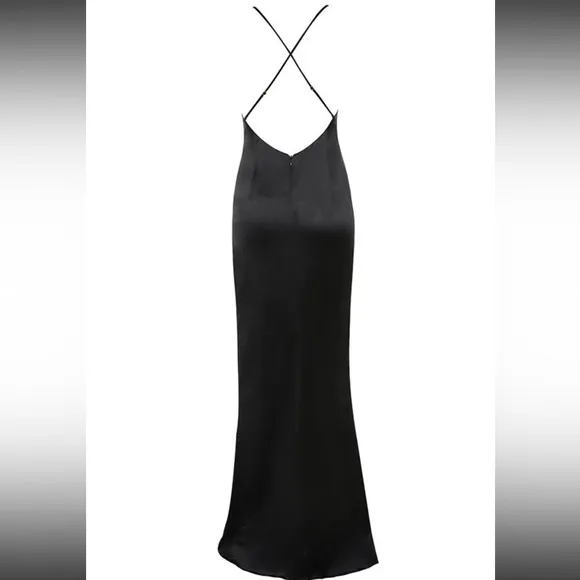 RARE House of CB 'Fairuz' Black Draped Satin Maxi Gown