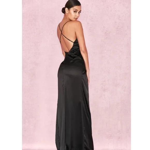 RARE House of CB 'Fairuz' Black Draped Satin Maxi Gown