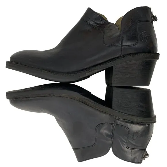 Rare VTG Fly London Womens Black Leather Ankle Boots Rear Zipper US 9 EUC 7915