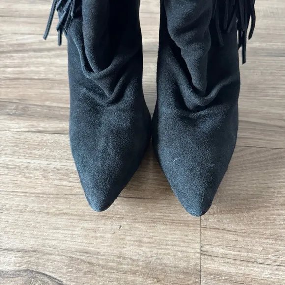 Raye black fringe pointed toe ankle boots suede leather size 38