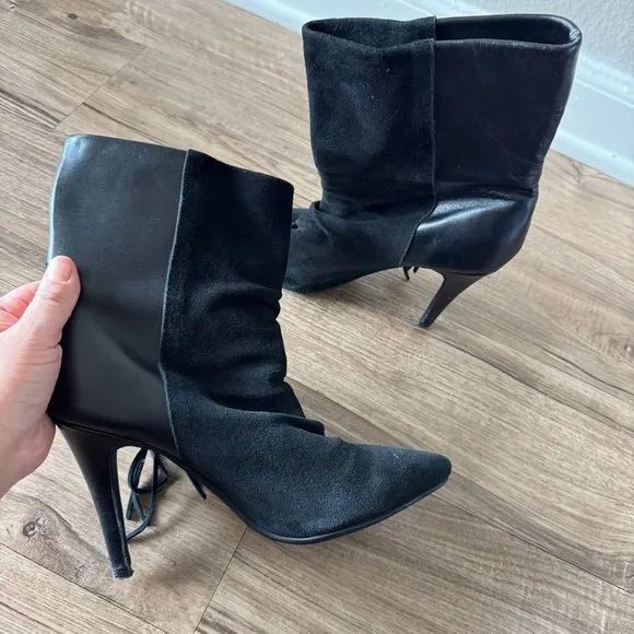 Raye black fringe pointed toe ankle boots suede leather size 38