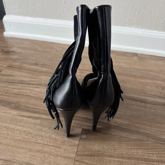 Raye black fringe pointed toe ankle boots suede leather size 38