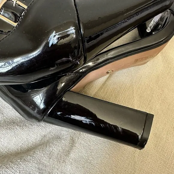 RAYE Patent Leather Strappy Ankle Strap Heeled Sandals Pump in Black