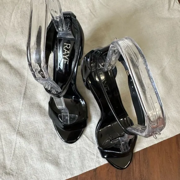 RAYE Patent Leather Strappy Ankle Strap Heeled Sandals Pump in Black