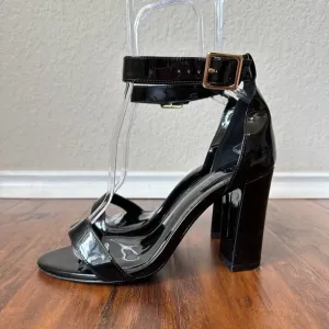 RAYE Patent Leather Strappy Ankle Strap Heeled Sandals Pump in Black