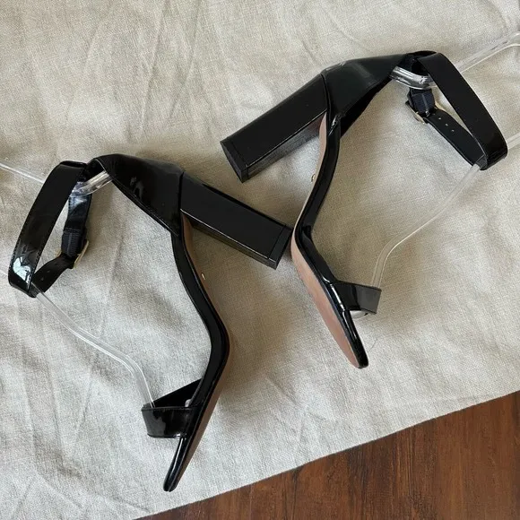 RAYE Patent Leather Strappy Ankle Strap Heeled Sandals Pump in Black