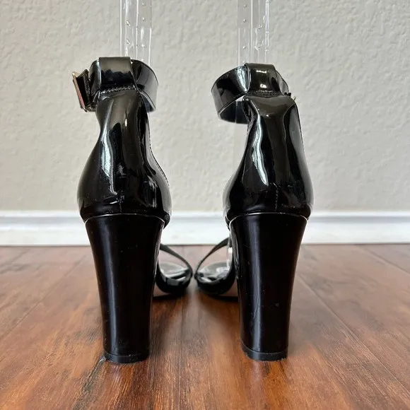 RAYE Patent Leather Strappy Ankle Strap Heeled Sandals Pump in Black