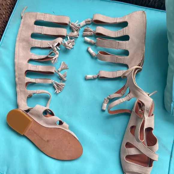 Rebecca Man beige tassels gladiator sandals new never worn. Size 8