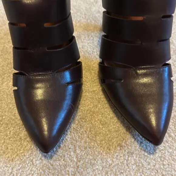 Rebecca Minkoff Chocolate Burgundy Leather Cutout High Heel Boots size 10