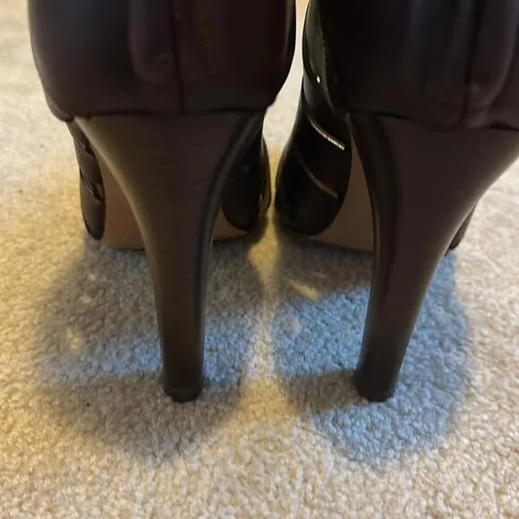 Rebecca Minkoff Chocolate Burgundy Leather Cutout High Heel Boots size 10