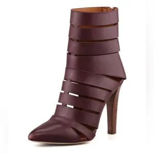 Rebecca Minkoff Chocolate Burgundy Leather Cutout High Heel Boots size 10