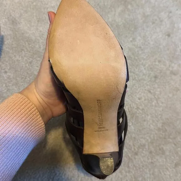 Rebecca Minkoff Chocolate Burgundy Leather Cutout High Heel Boots size 10