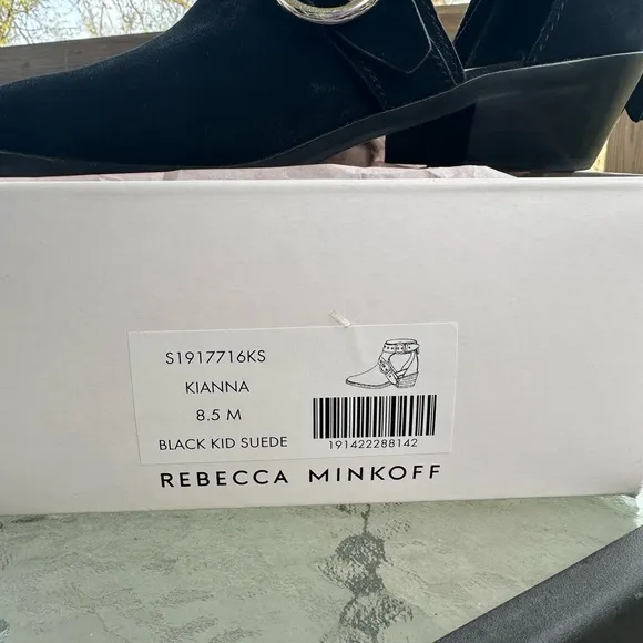 Rebecca Minkoff Kiana Black Studded Buckle Ankle Suede Woman’s Bootie Size 8.5M