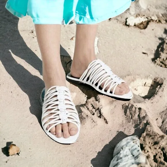 Rebecca Minkoff Slide Sandals Womens Size 8.5 White Maelynn Strappy