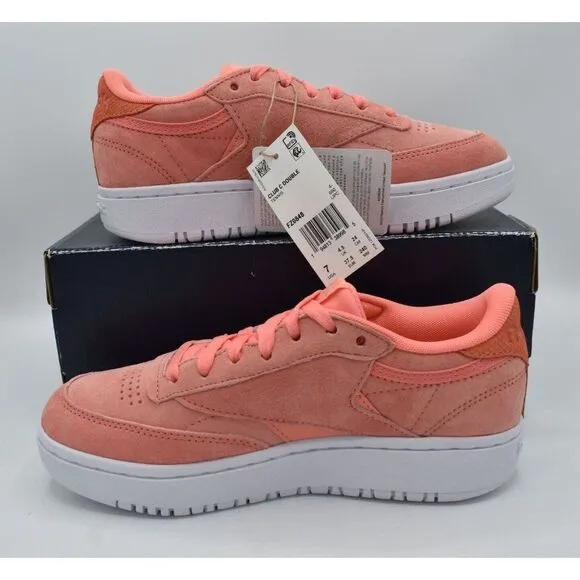 Reebok Womens Size 7 Club C 85 Double White Coral Tennis Style Fashion Sneakers