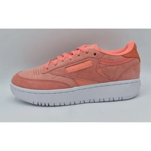 Reebok Womens Size 7 Club C 85 Double White Coral Tennis Style Fashion Sneakers