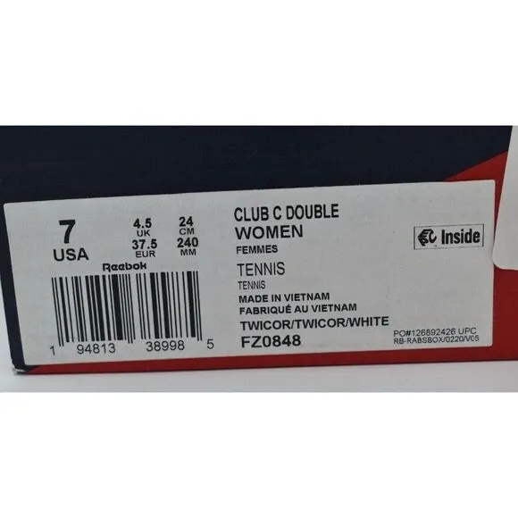 Reebok Womens Size 7 Club C 85 Double White Coral Tennis Style Fashion Sneakers