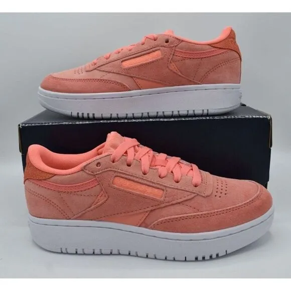 Reebok Womens Size 7 Club C 85 Double White Coral Tennis Style Fashion Sneakers